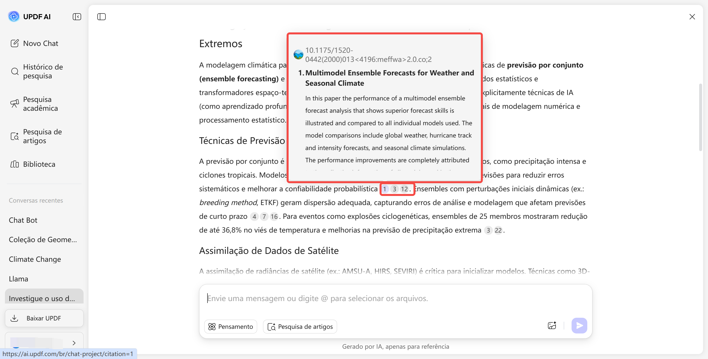 passar o mouse sobre o artigo