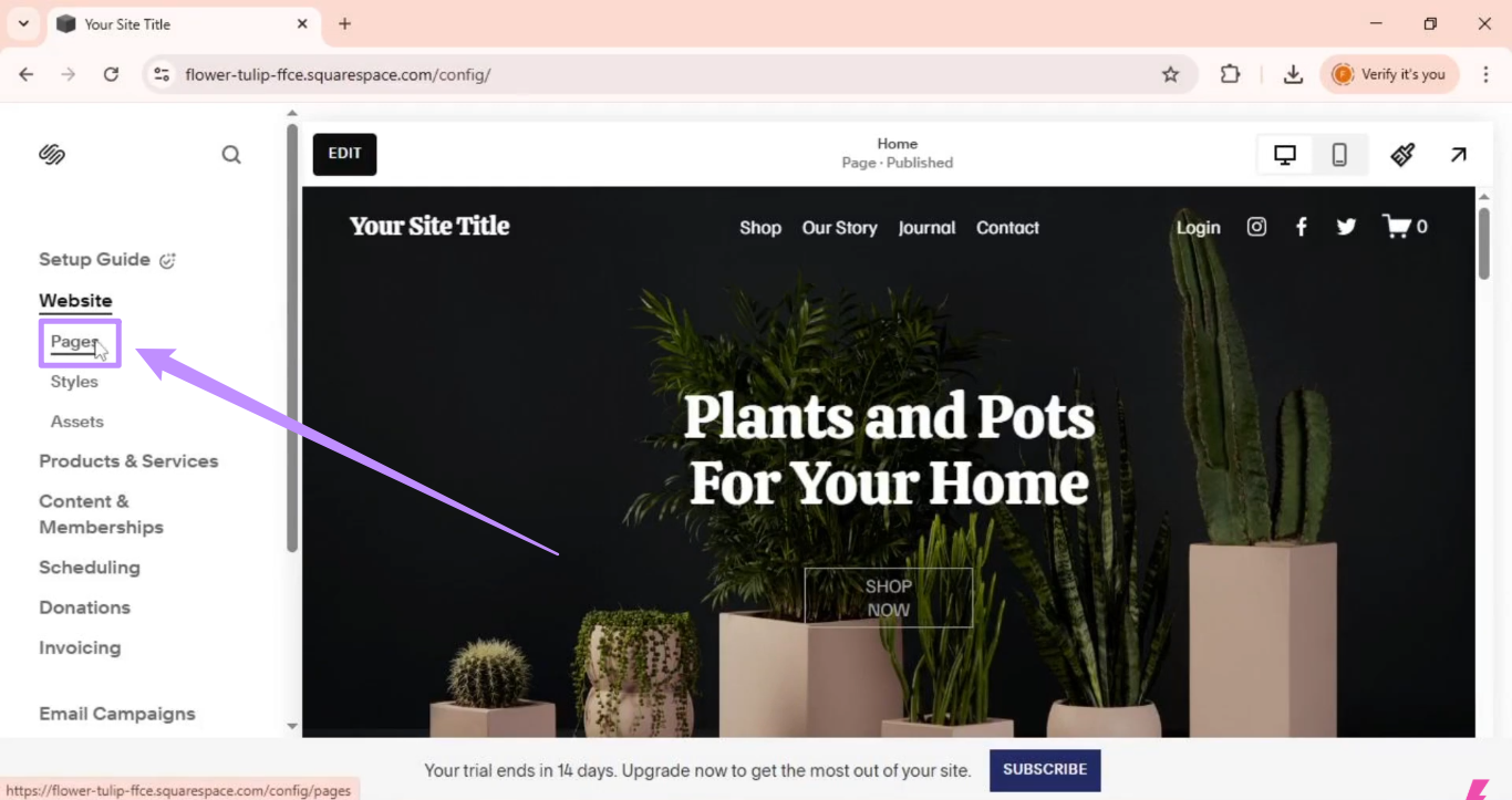 click on pages