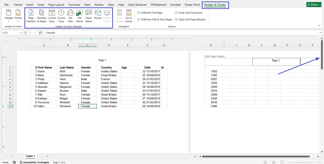 customize add headers excel sheet