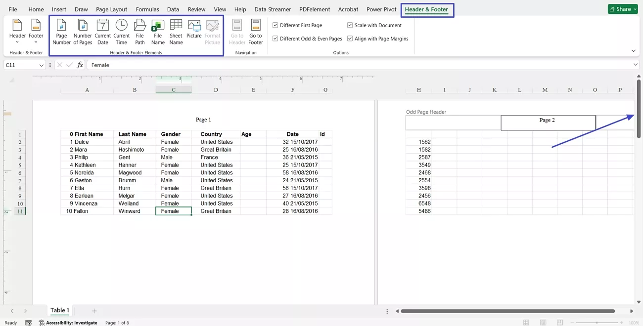customize add headers excel sheet