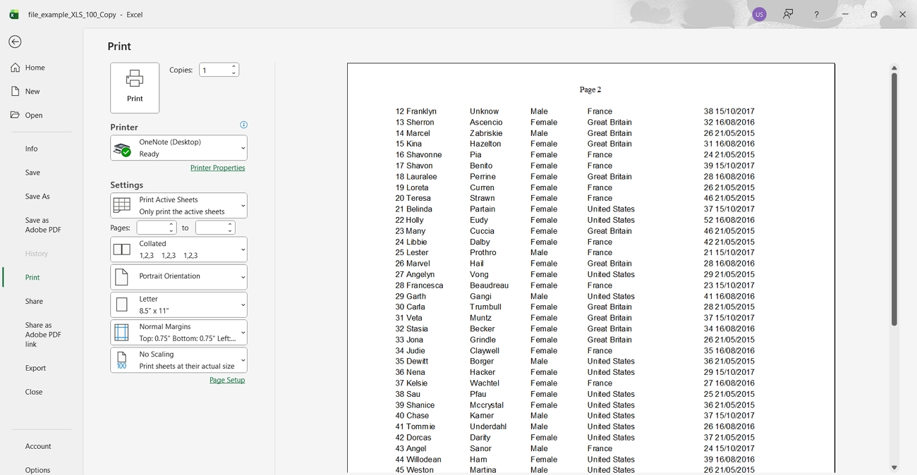 verify different headers all pages excel