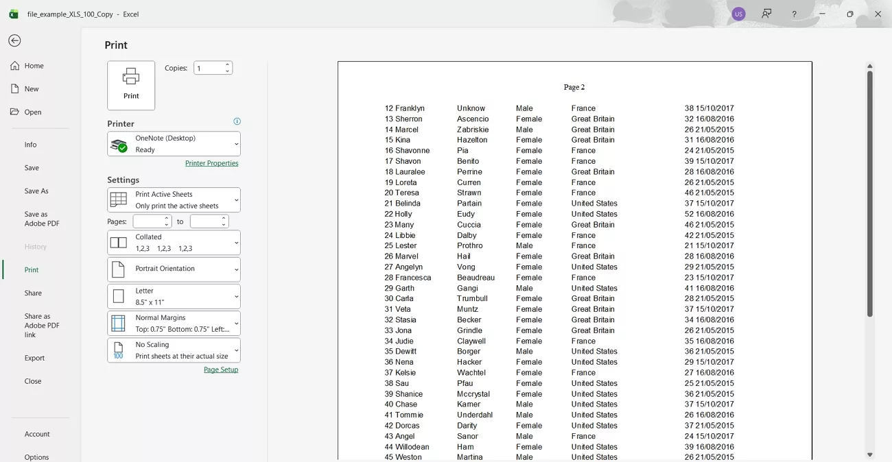 verify different headers all pages excel