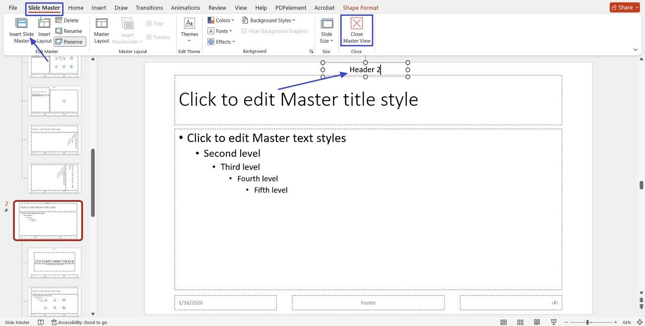 add new slide master copy header