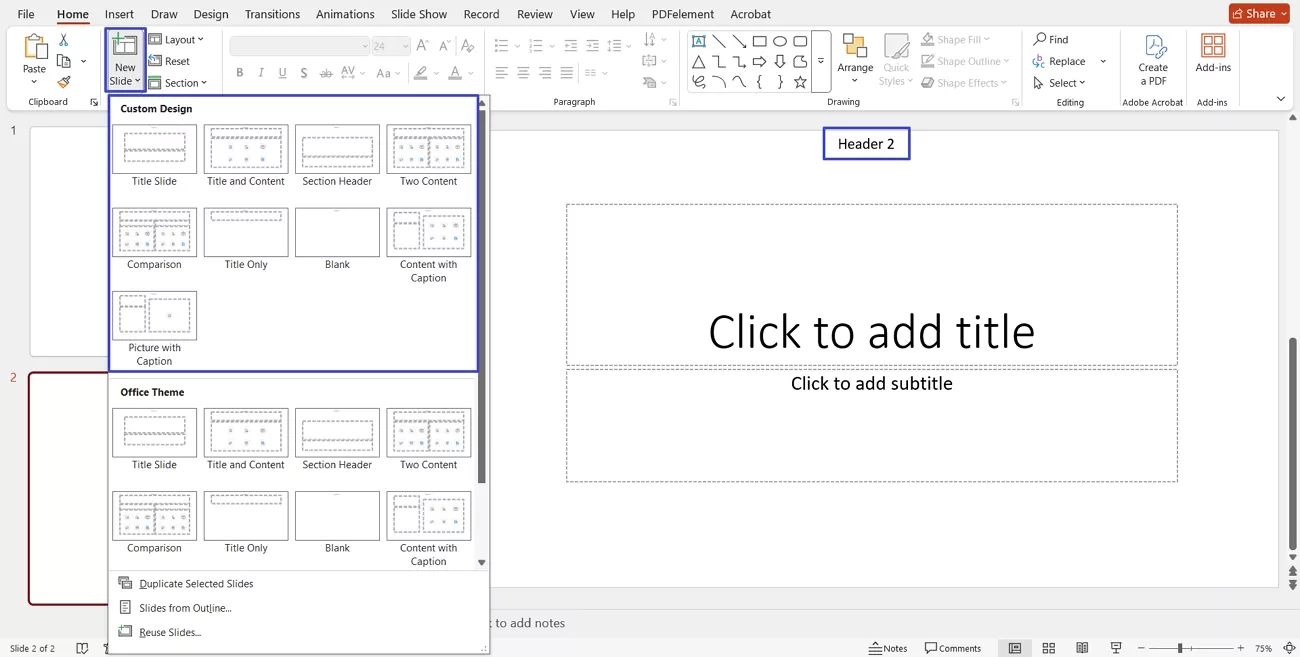  insert new custom design slide