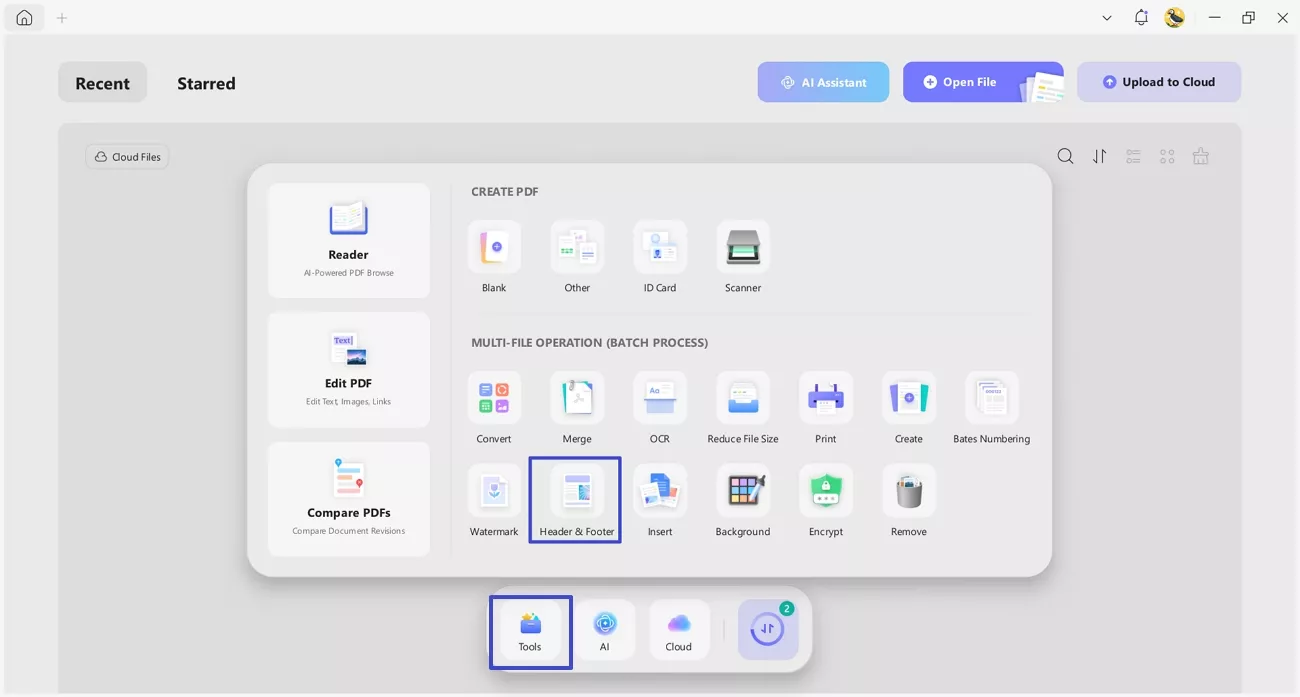 access batch process headers footers updf