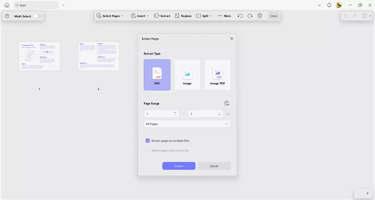 extract pdf pages different formats