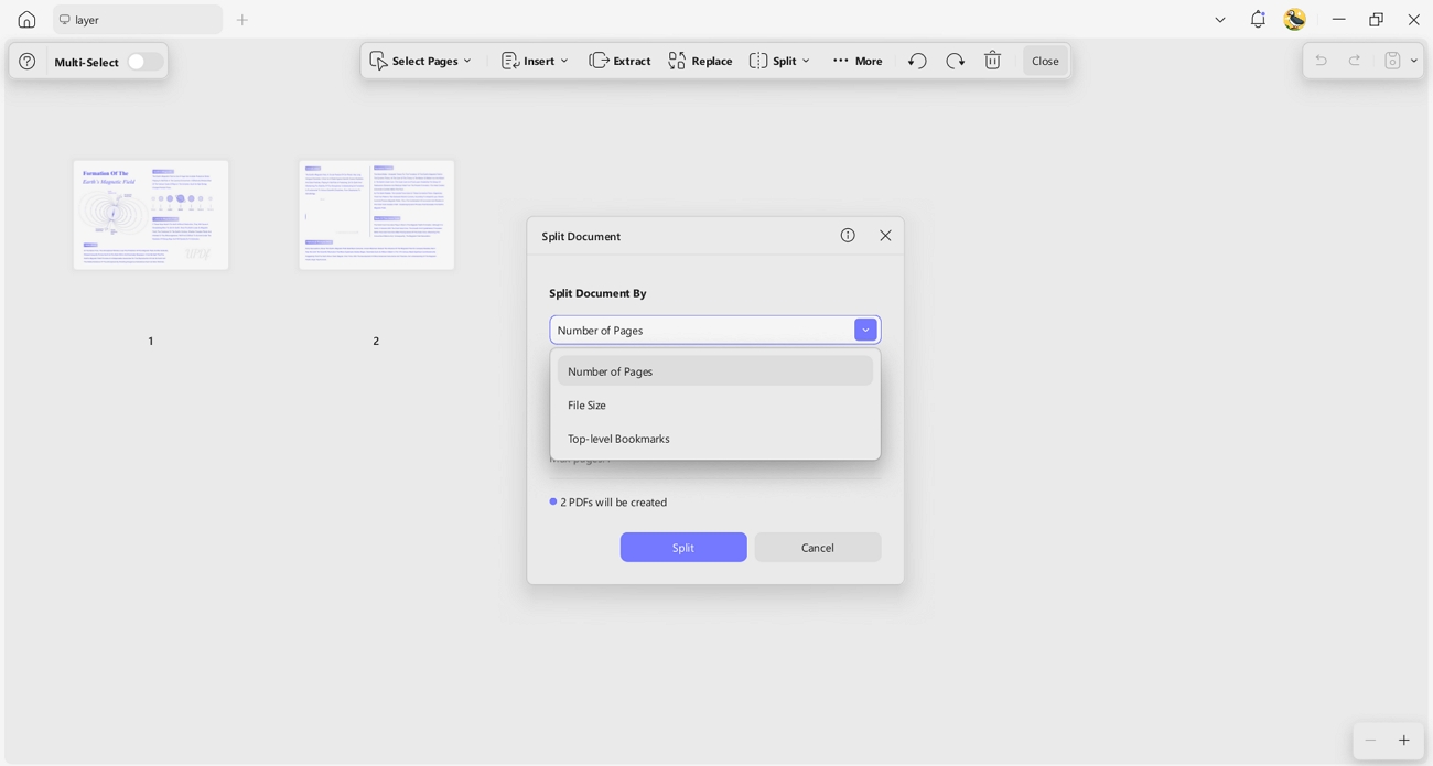 split pdf file size number bookmarks