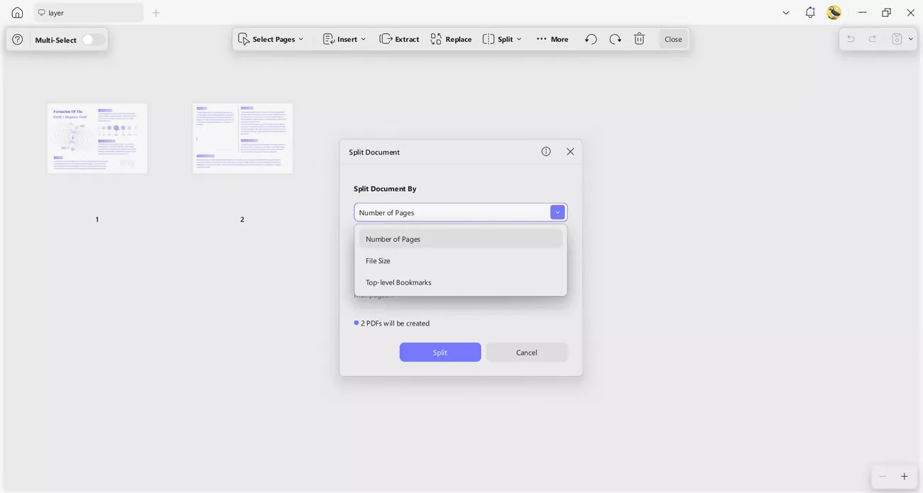 split pdf file size number bookmarks