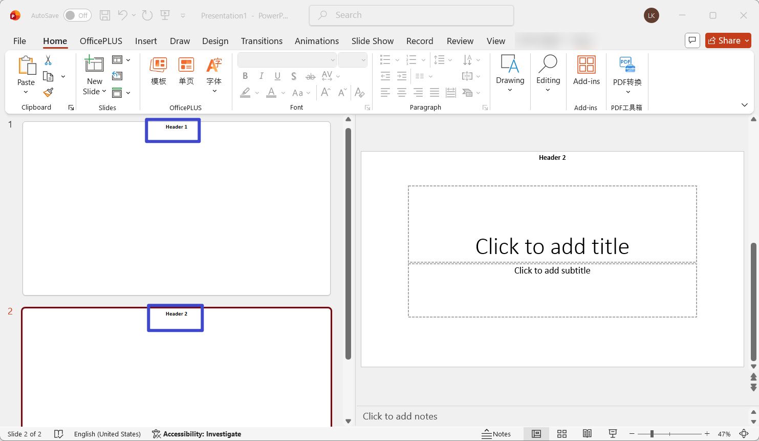 different headers on each slide
