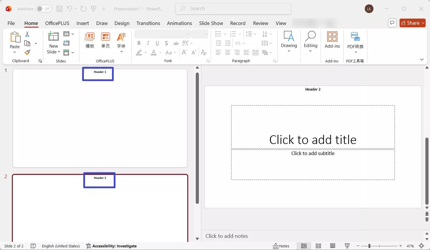 different headers on each slide