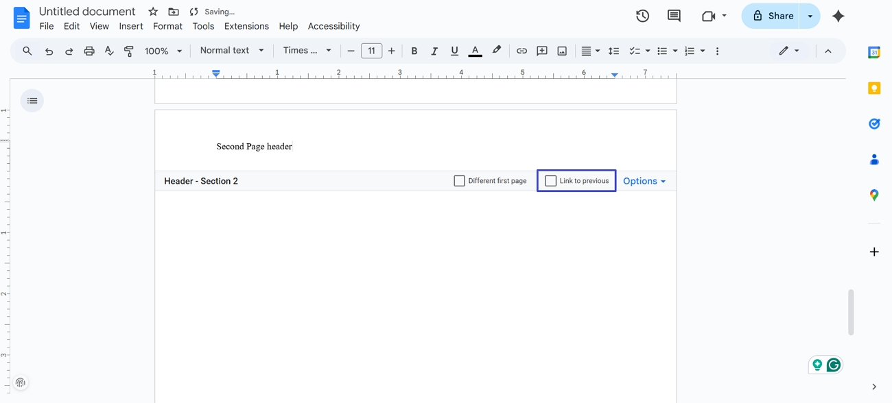 make different headers each page