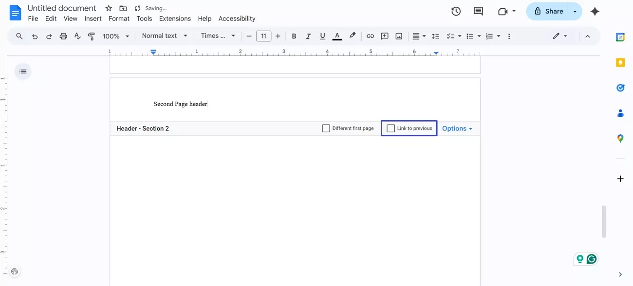 make different headers each page