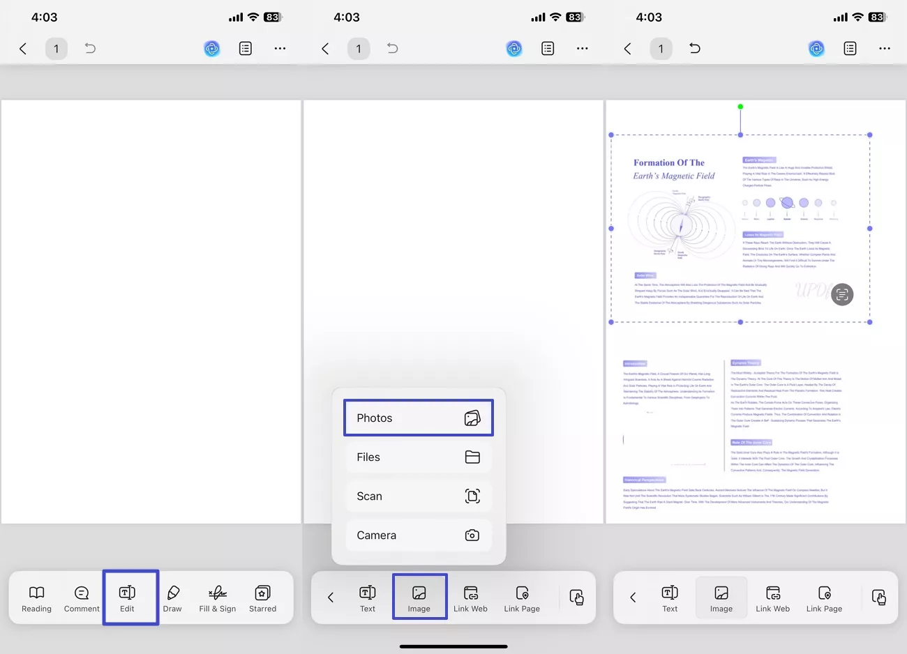 import updf mobile photos editing mode