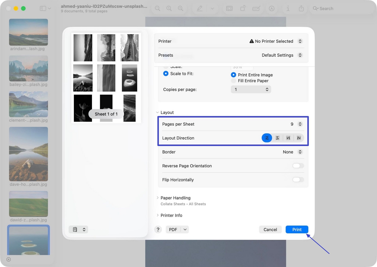 layout print multiple images one page