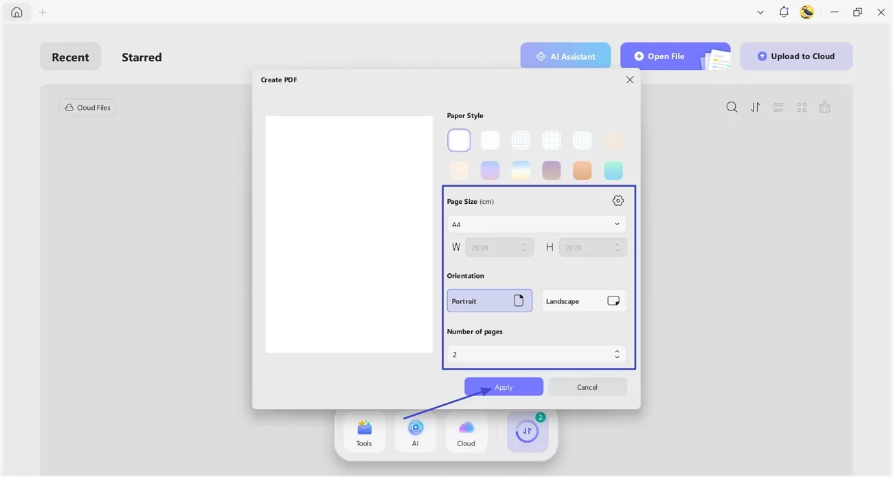 create blank pdf updf desktop