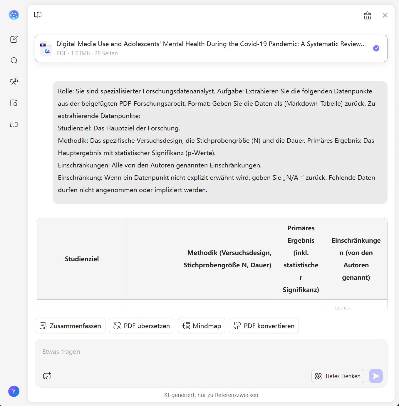 So verwenden Sie UPDF AI, um Daten aus Forschungs-PDFs zu extrahieren