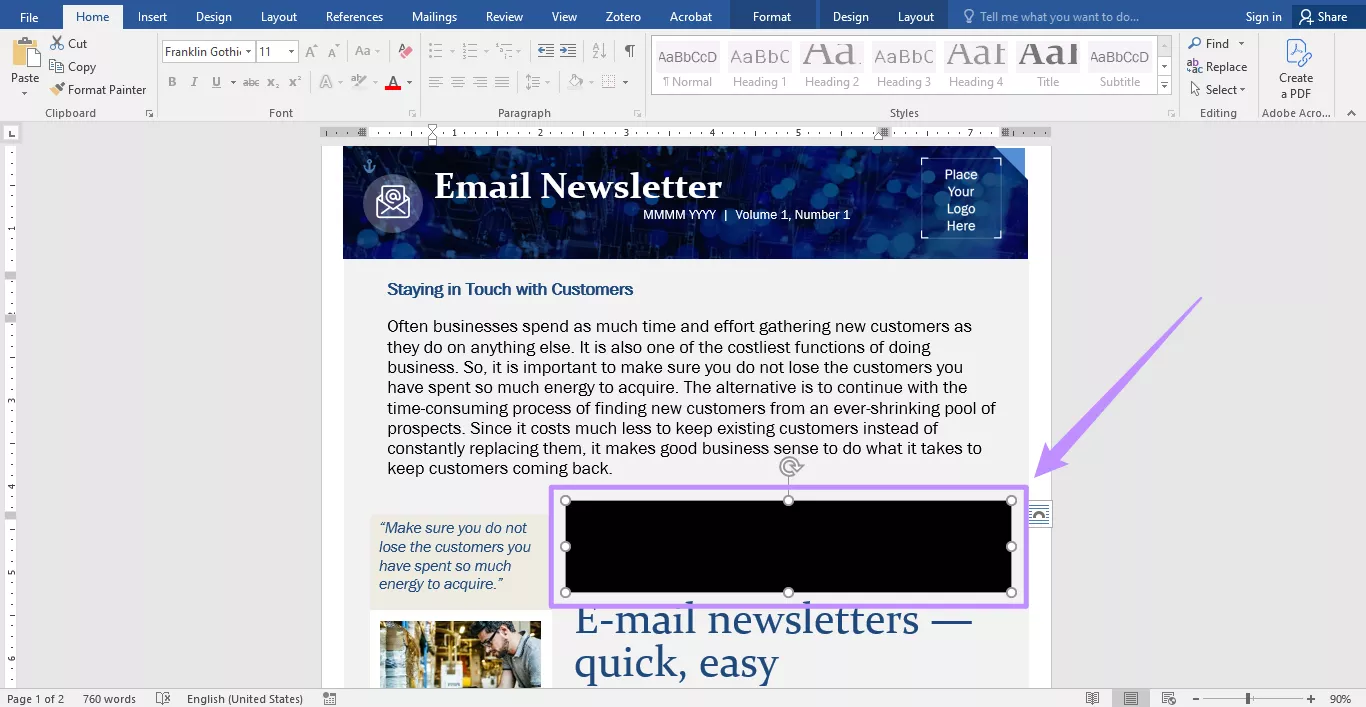 select the redacted area