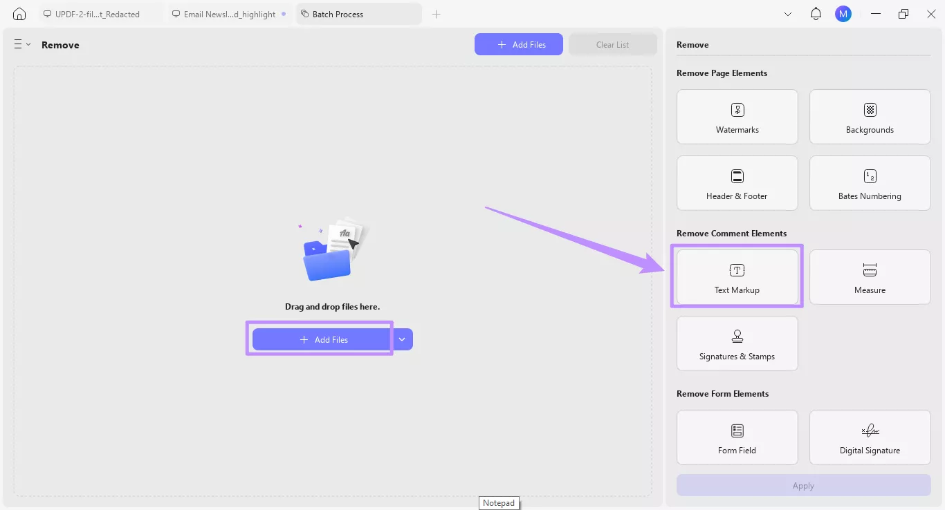 add files and choose text markup