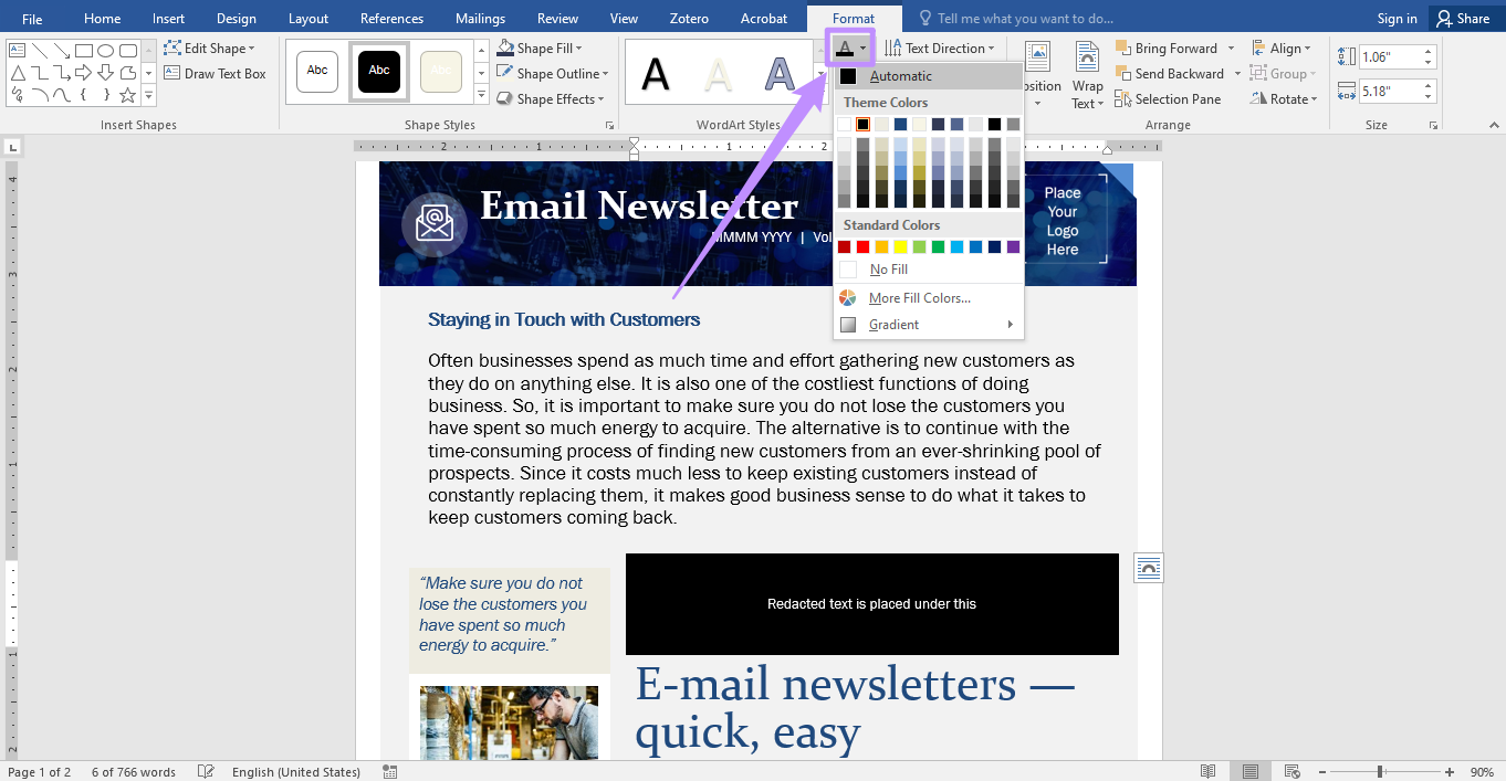  choose automatic text fill