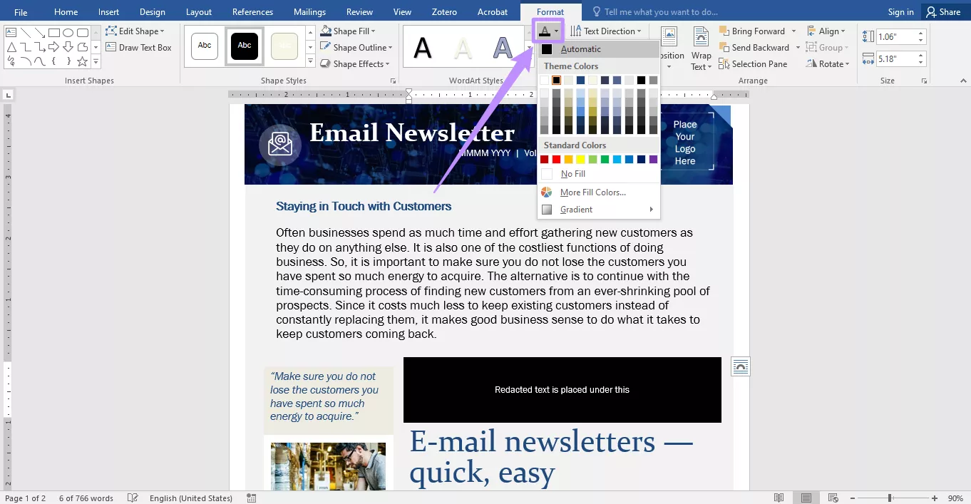  choose automatic text fill