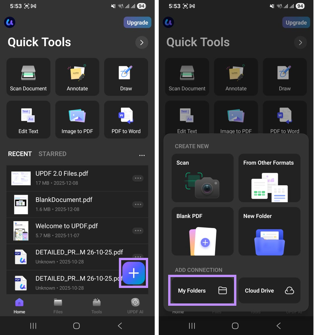 click + and choose my folders