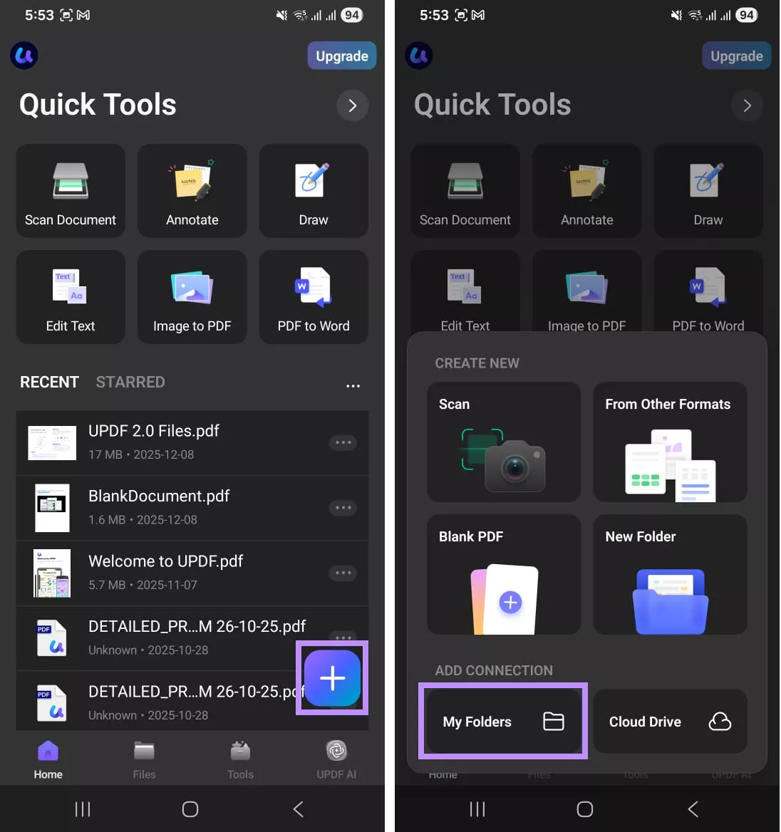 click + and choose my folders