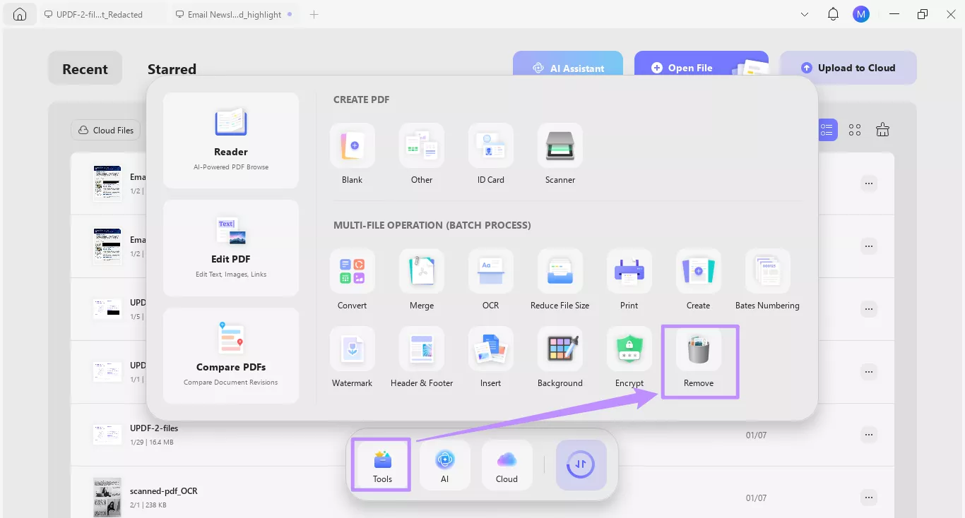 select remove under tools