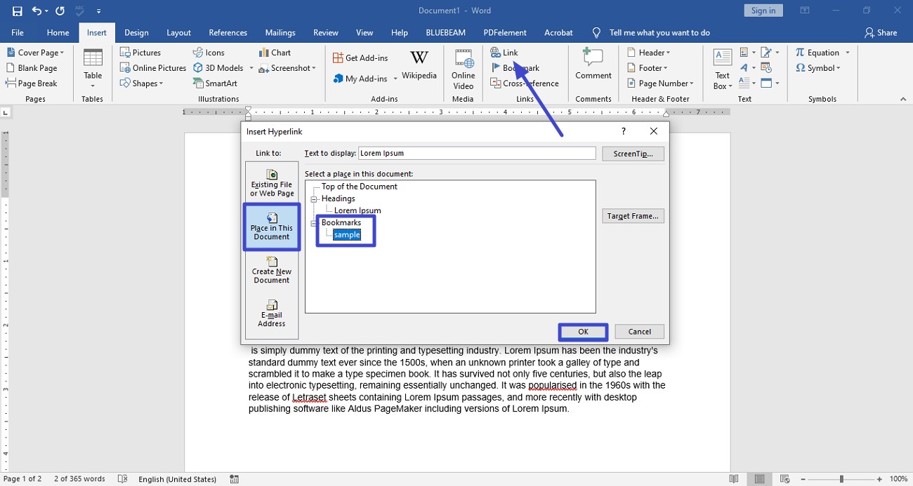 select text choose link