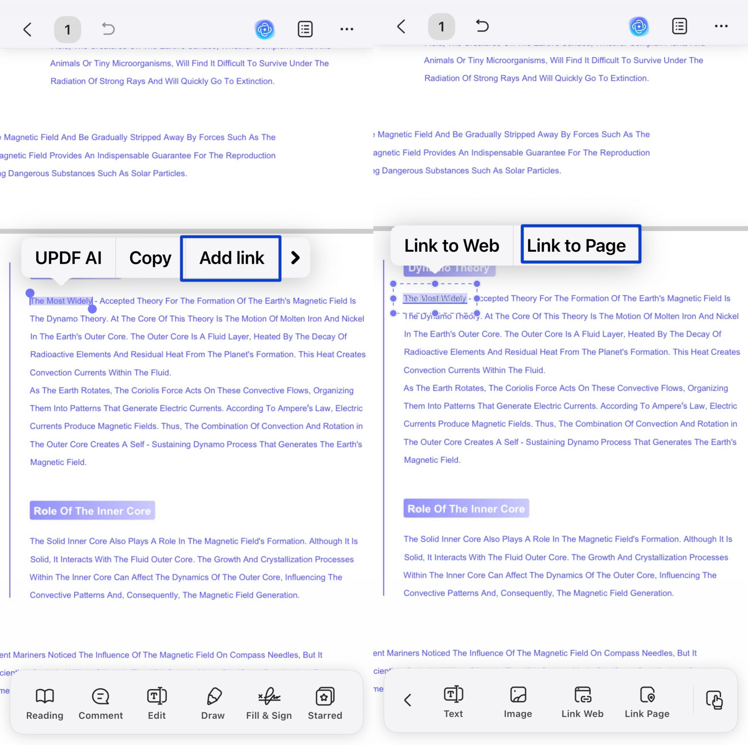 select text to link page