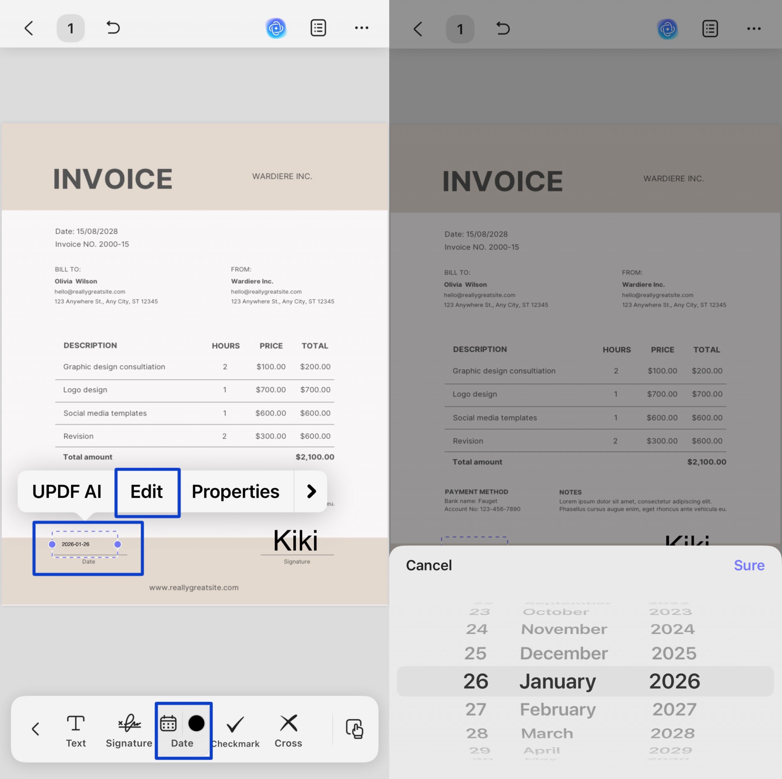 insert a date into a form field