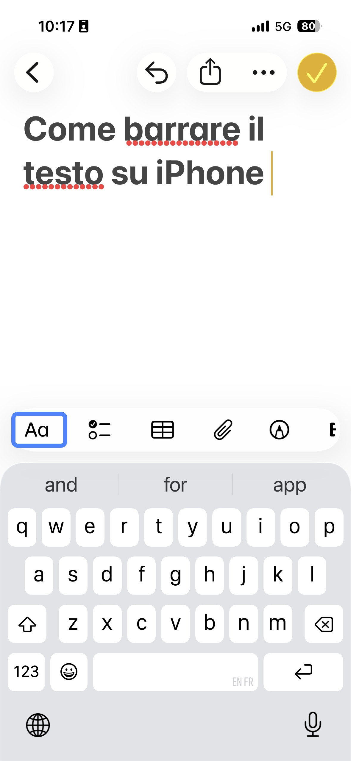 tap on aa to edit text in iphone notes