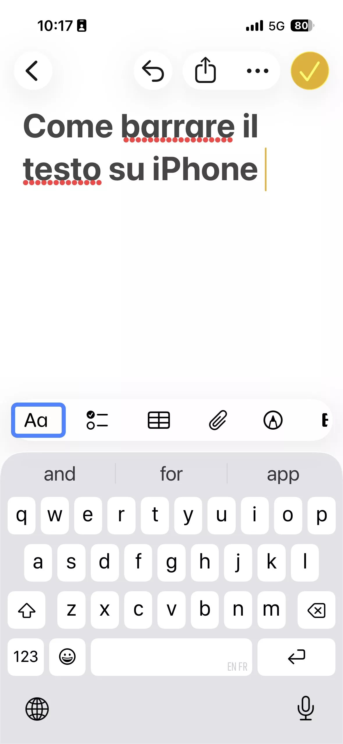 tap on aa to edit text in iphone notes