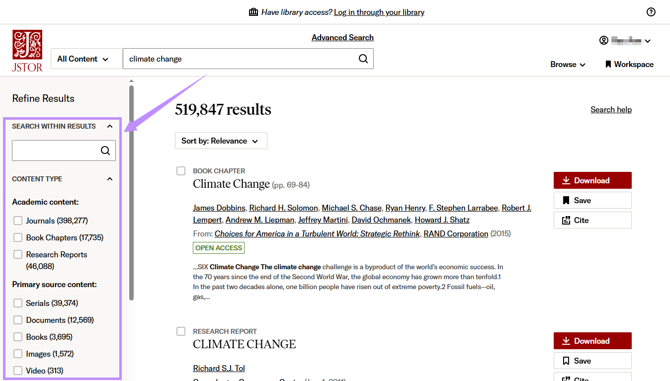 jstor filters
