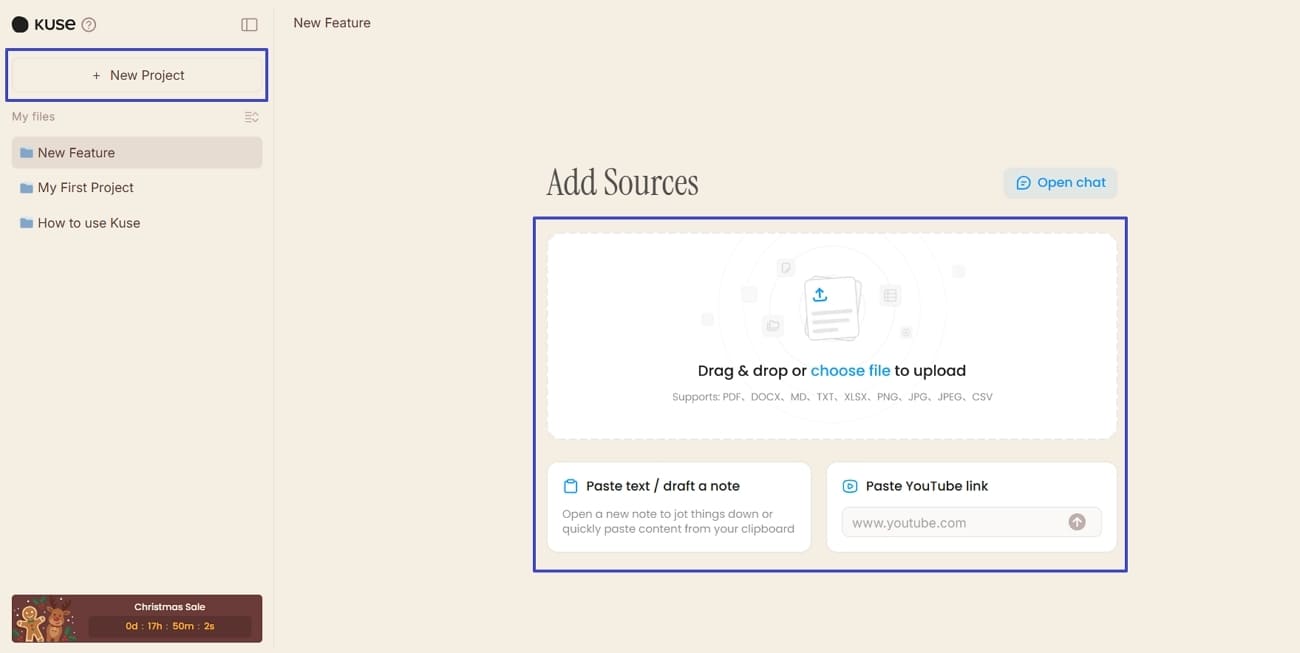 create new project kuse ai
