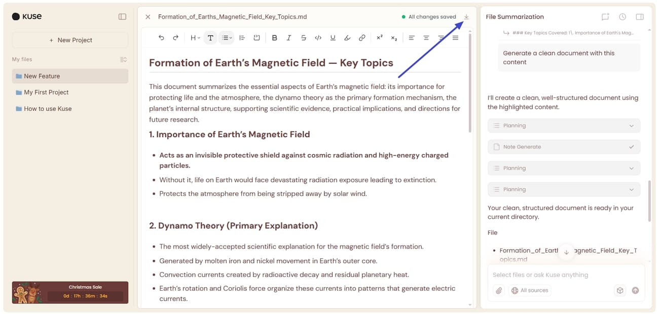 edit download generated document kuse