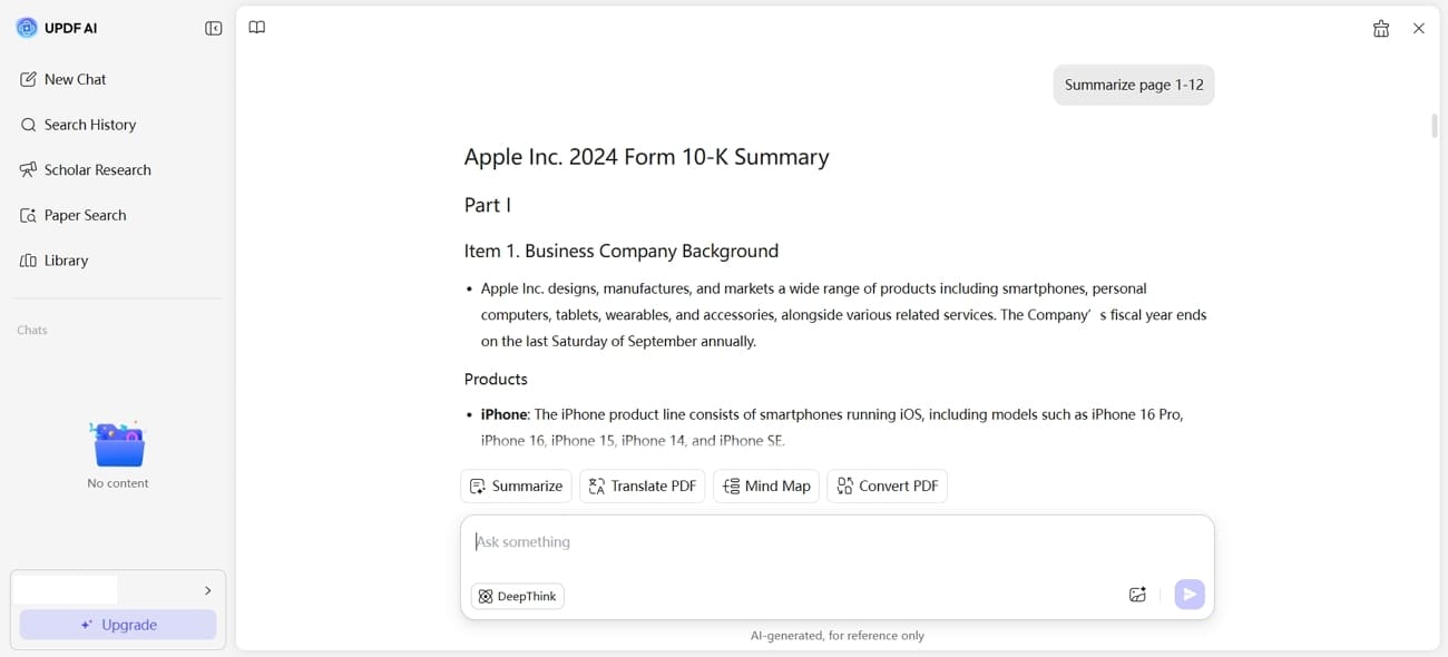 summarize specific pdf pages updf ai