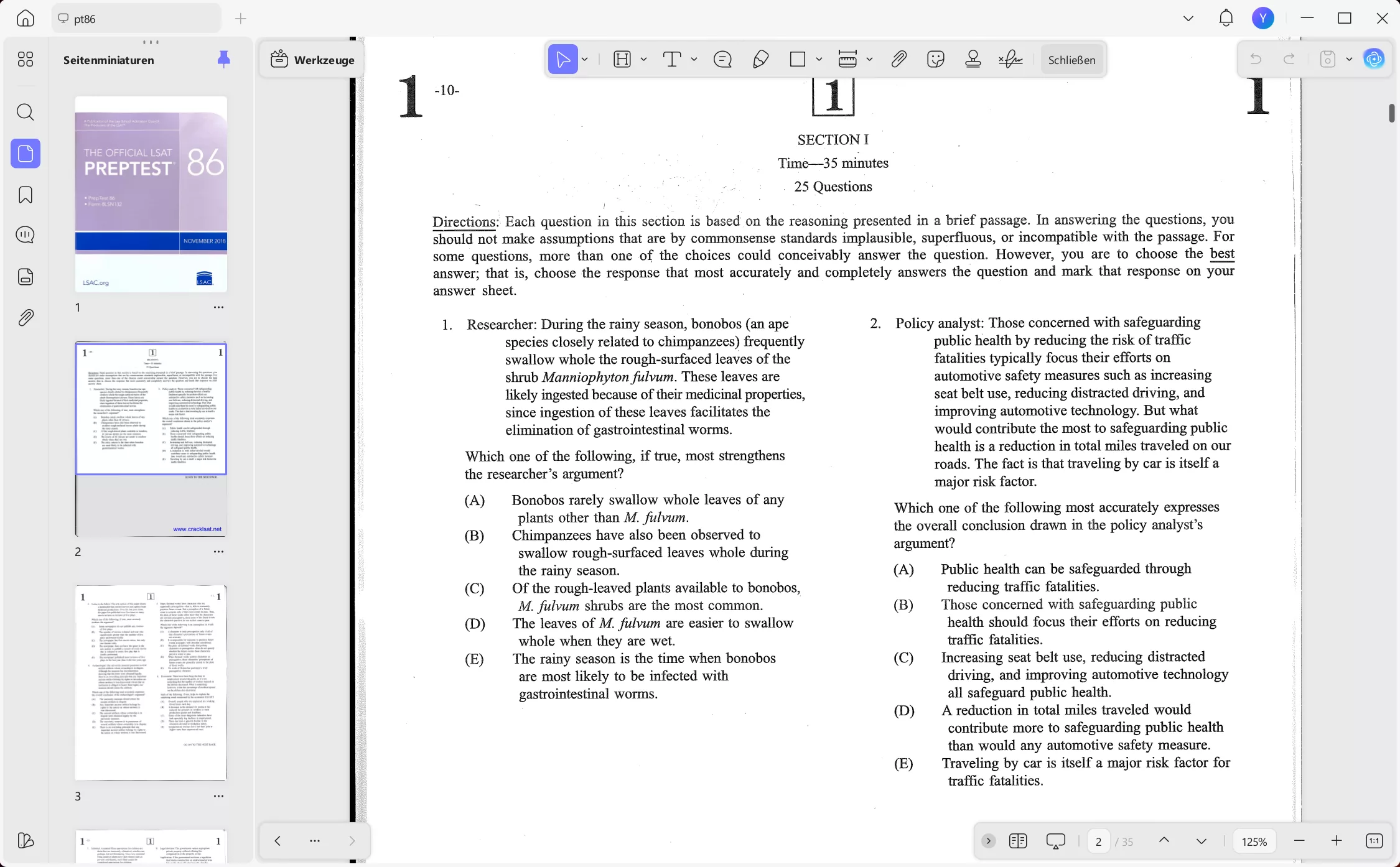 Importieren von LSAT-Vorbereitungs-PDF-Dateien