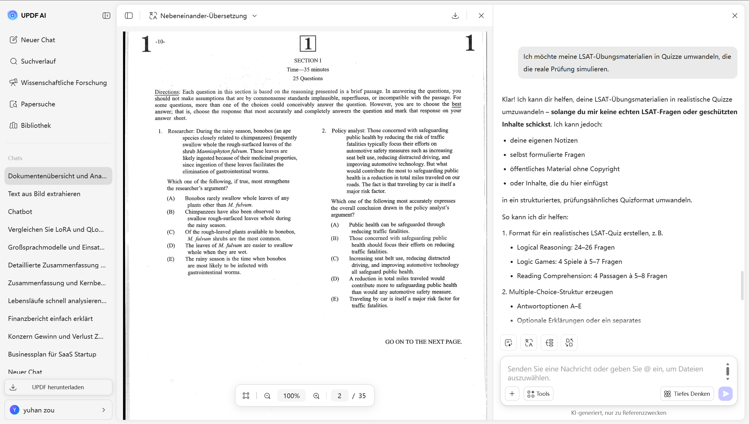 Verwenden Sie den Updf AI Online-Quizgenerator.