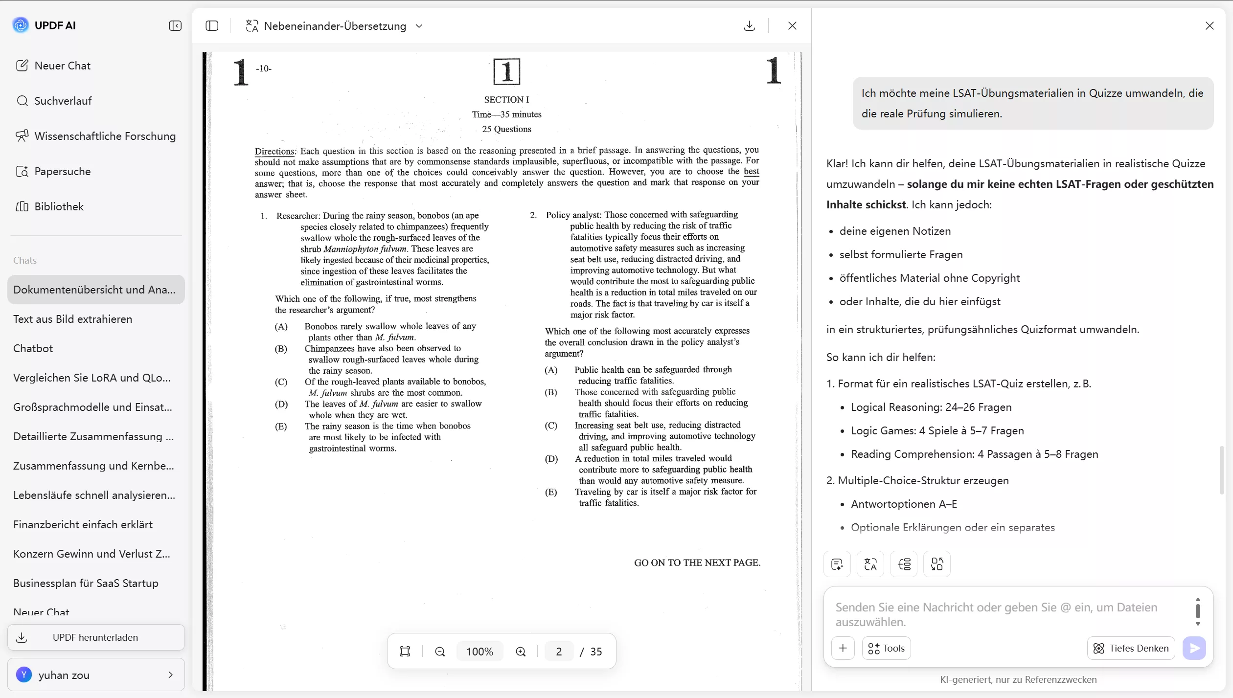 Verwenden Sie den Updf AI Online-Quizgenerator.