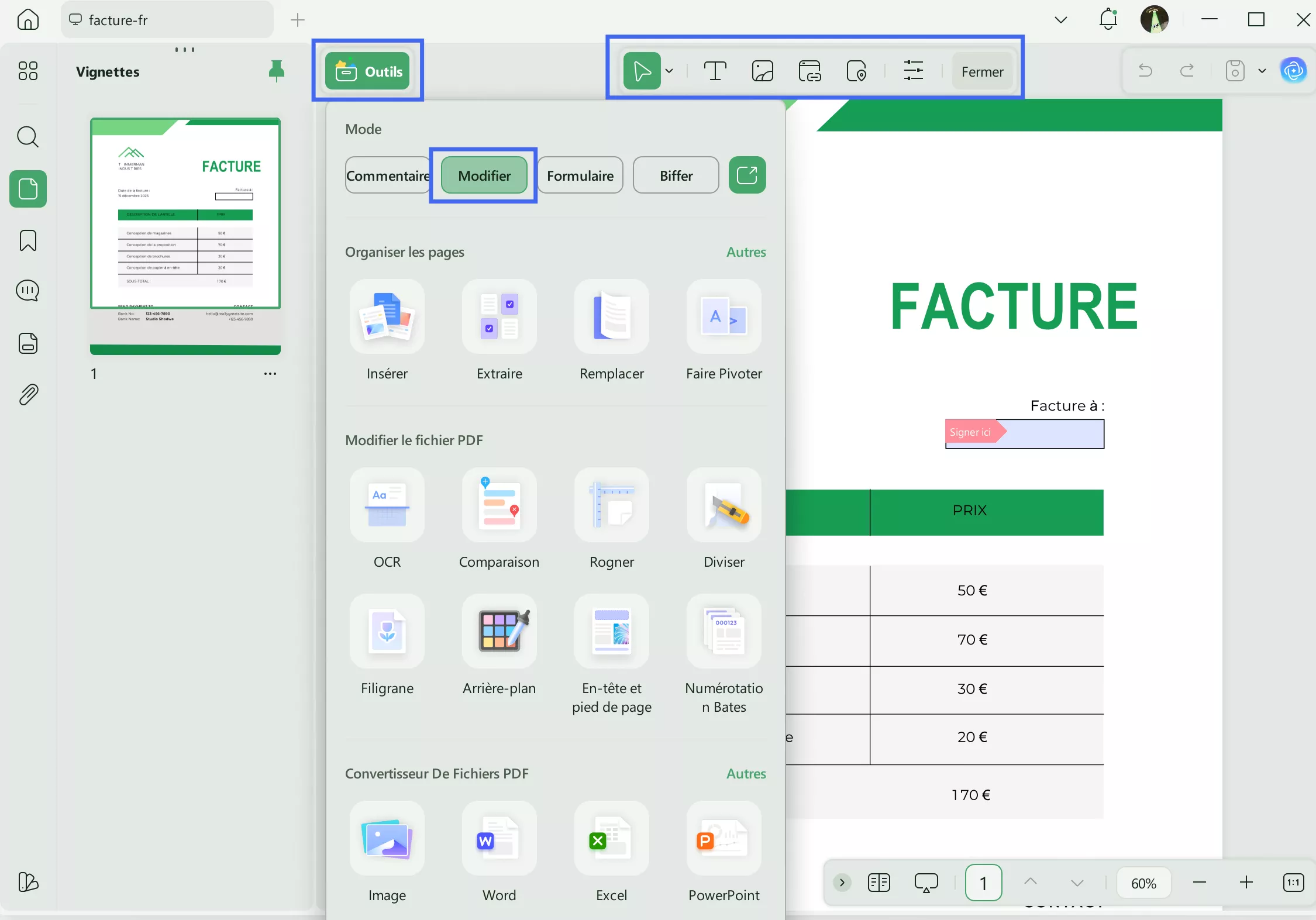 activer le mode édition updf windows