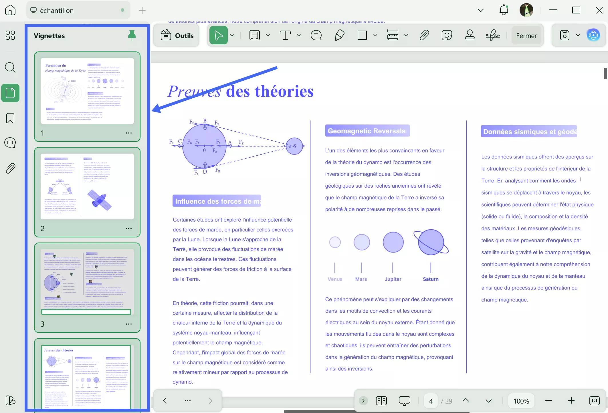 Accéder à une page du PDF à l'aide de la vignette