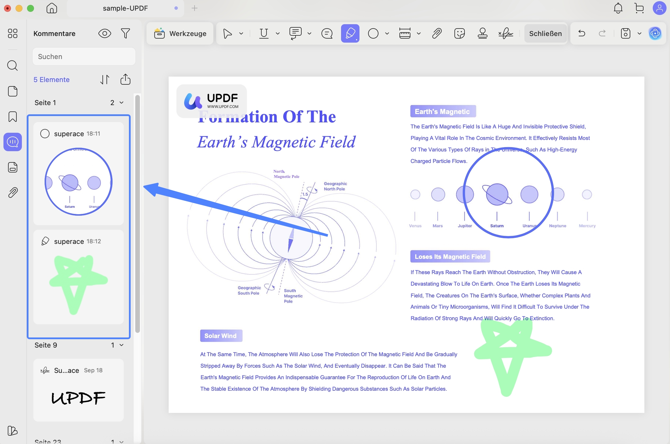 sichtbare Markierungen bei Kommentaren