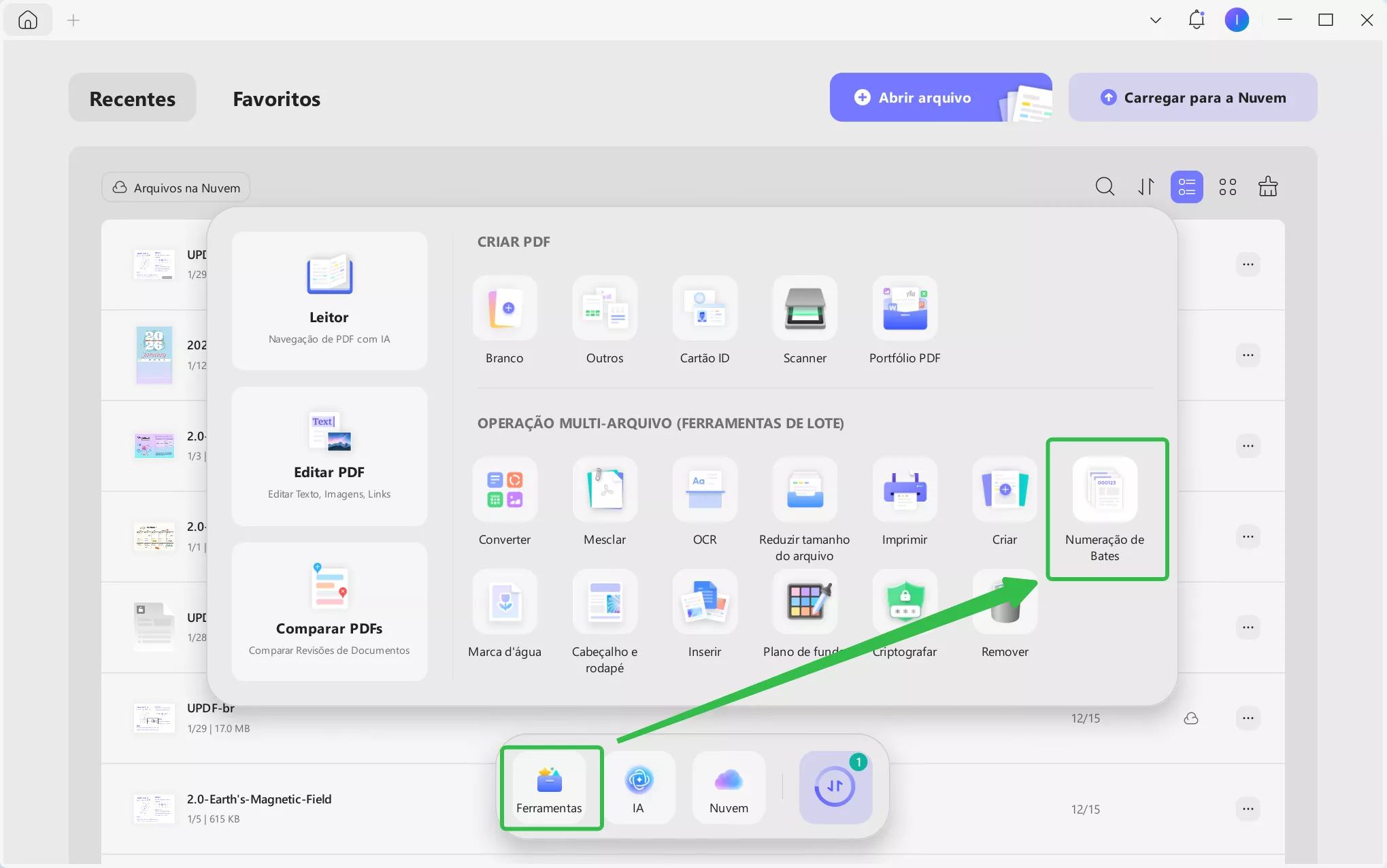 numeração de bates do updf