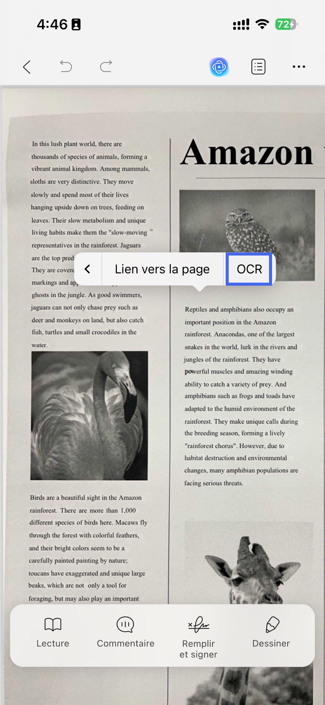 Appuyez sur l'option OCR dans updf iOS