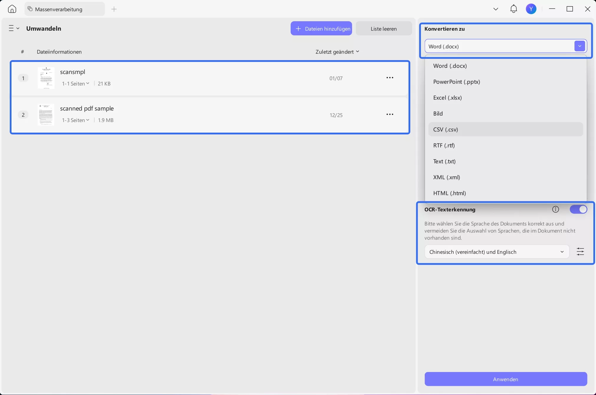 updf-Stapelkonvertierung während der OCR-Ausführung