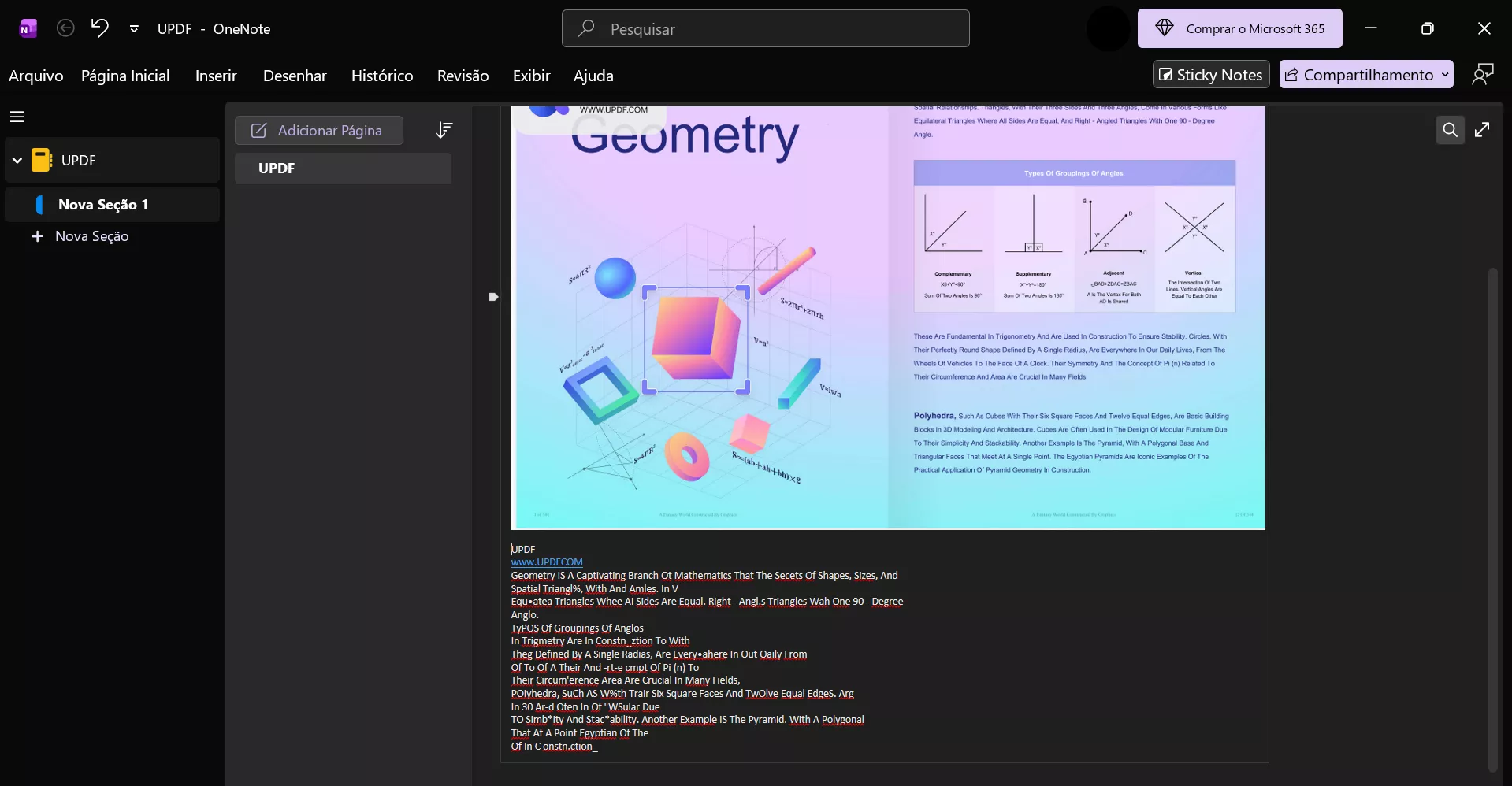 colar texto no onenote