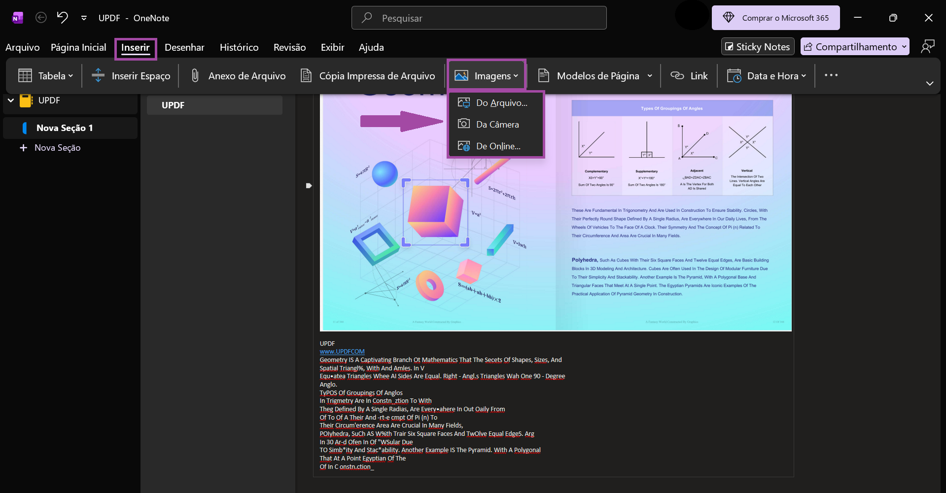 abrir a imagem no onenote