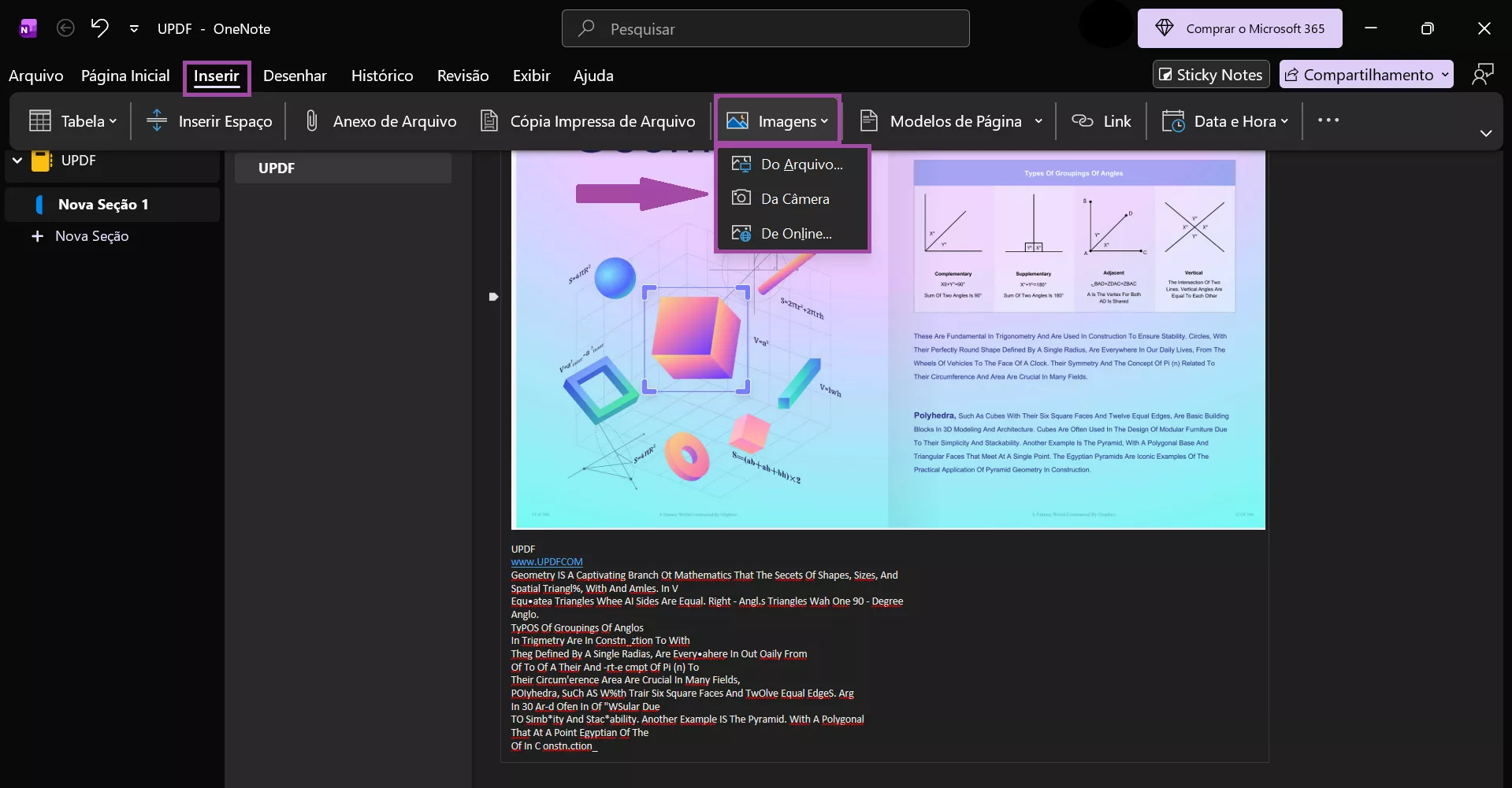abrir a imagem no onenote