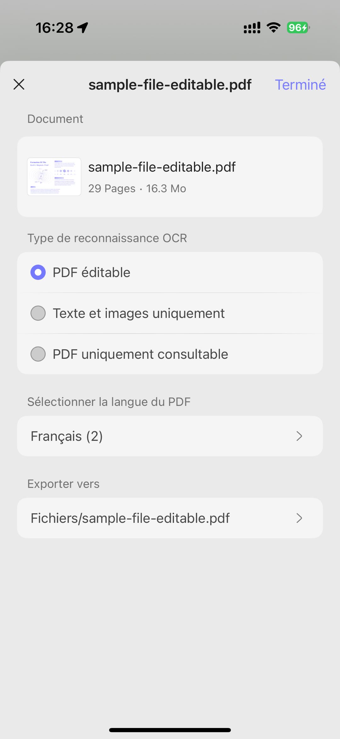 PDF numérisé par OCR avec UPDF sur Android