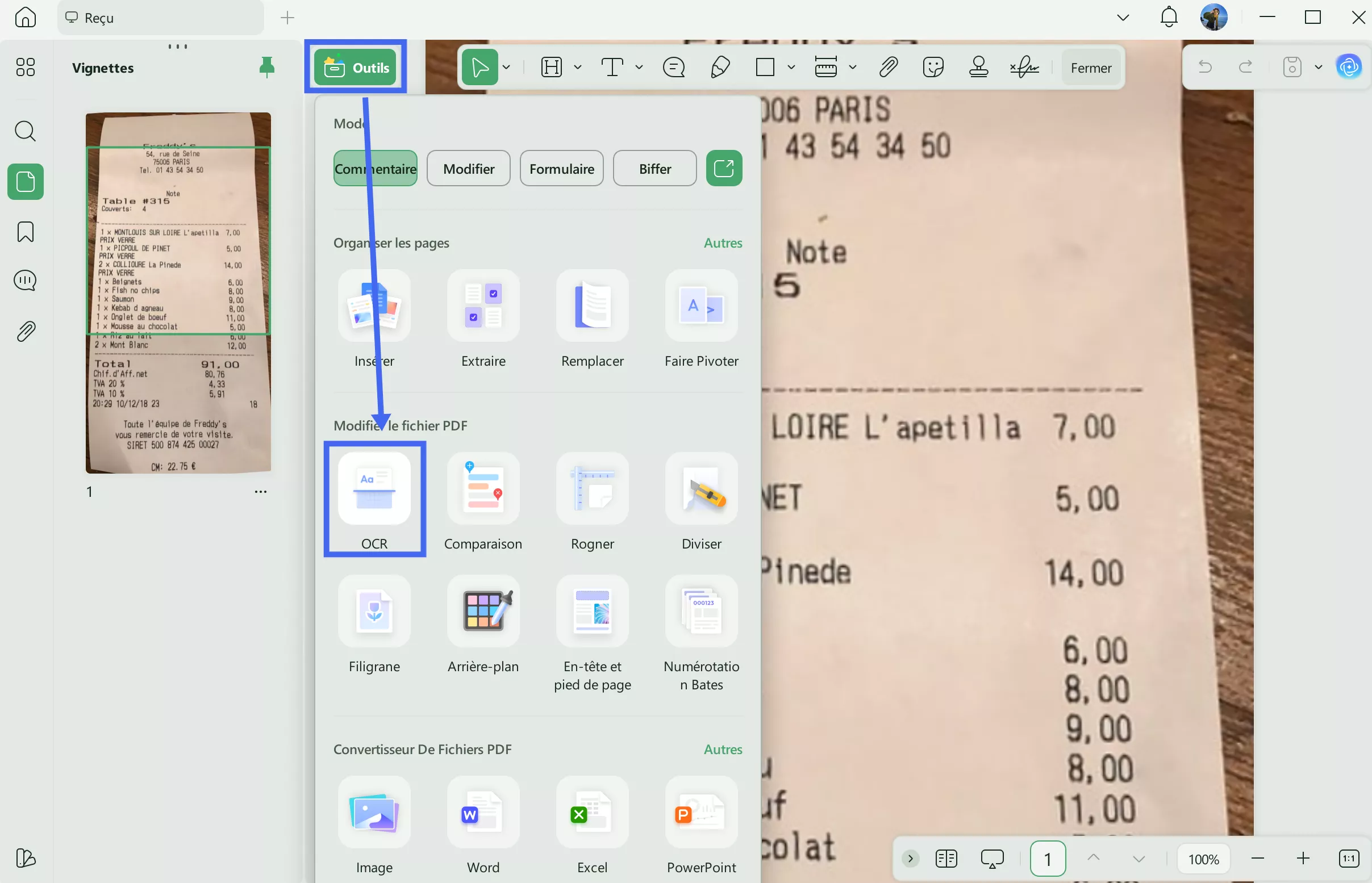 facture ocr mise à jour windows